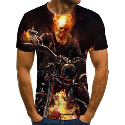 Skull Mens T-shirt Fashion Summer Short Sleeve Ghost Rider Cool T-shirt 3D Skull Printed Tops Street Casual Kids Tops