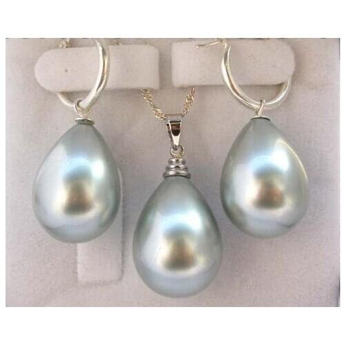 Hot sale Free shipping wholesale >>WOW 12mm gray shell pearl drip earring 925sliver necklace