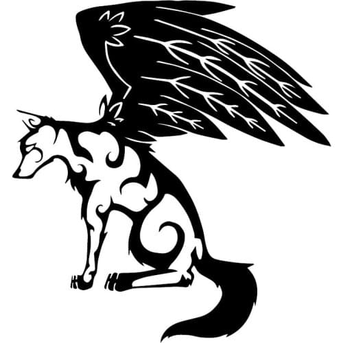 Art Wolf Dog with Wings Applique High Quality Car Stickers Decoration Personality PVC Waterproof Applique Car Decal Decoration