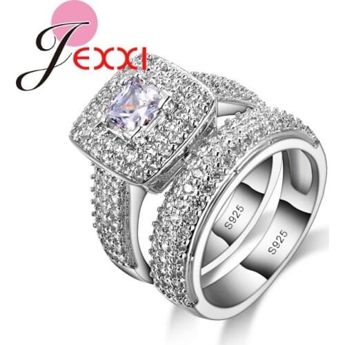 925 Sterling Silver Exquisite Square Set Crystal Stone Ring Charm Female Gift Top Quality Engagement Ceremony Jewelry