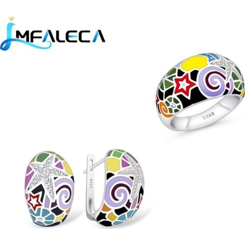 LMFALECA Fashion Wedding 925 Silver Jewelry Sets for Women Multicolor Enamel Clip Earrings Ring Necklace Fine Gift Jewelry
