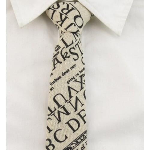 Men"s Cotton Slim Ties beige Skinny Tie Letter Necktie Christmas Gifts For Men leisure Shirt Accessories English alphabet tie
