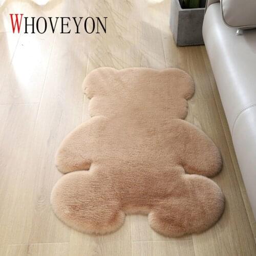 Cartoon Bear Soft Faux Sheepskin Rug Carpet Imitation Rabbit Warm Wool Carpet Bedroom Mat Bedroom Carpet Sofr Carpet Area Rugs