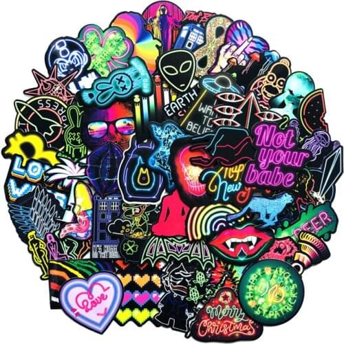 75pcs Neon Light Sticker Anime Icon Animal Cute Decal Stickers Gift For Children To Laptop Suitcase Guitar Fridge Bicycle Car F4