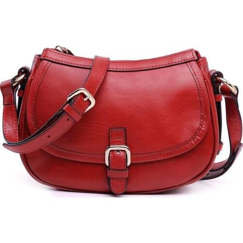 Oil Wax Genuine Leather Shoulder Bags Crescent Type Women Messenger Bags Vintage Crossbody Bag MQ23