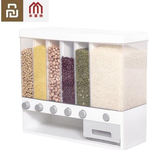 Youpin Wall Mounted Separate Rice Bucket Cereal Dispenser Moisture Proof Plastic Auto Racks Sealed Metering Food Storage Box