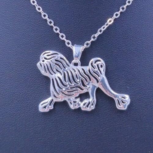 New Cute Hollow Out Lowchen Necklace Dog Animal Pendant Gold Silver Plated Jewelry For Women Female Girls Kids Ladies N115