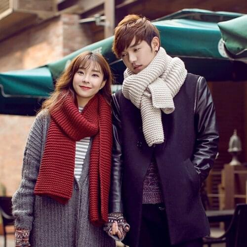 New women men scarf Korean wool female student long thick warm knitting winter red black white Beige scarf