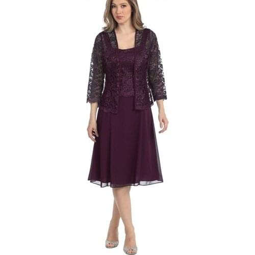 Solid Dress Party Sheer Half Sleeve Floral Lace Layered Plus Size Women Mother of Bride Midi Dress Elegant Comfortable Dresses