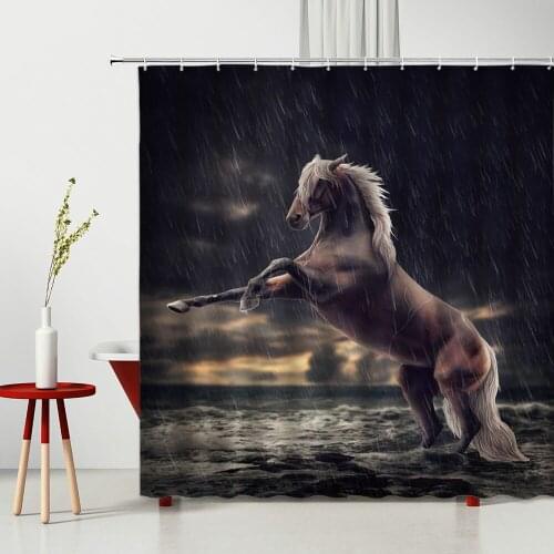 Grassland Animals Horse Waterproof Bath Curtain Steed Polyester Fabric Machine Washable Shower Curtain Bathroom Decoration