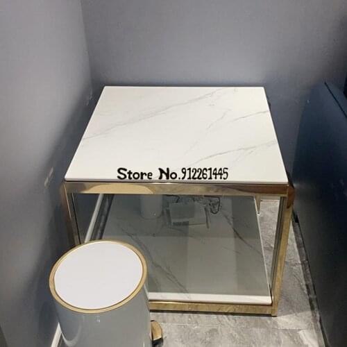 Pengcheng Light Luxury Rock Plate Stainless Steel Side Table Minimalist Sofa Side Cabinet Nordic Corner Table Modern Simple Smal