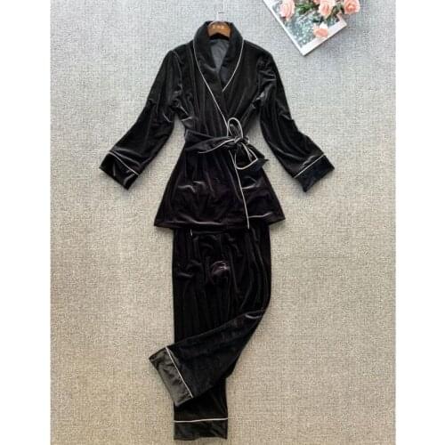 Pajamas set 2pcs new arrival gold velvet ladies nightwear sexy long-sleeve home wear basic maternity night gown female sleepwear