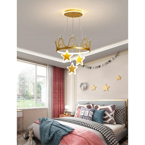 Crown five pointed star pendant lights childrens room lamp pink bedroom light study modern girl princess room pendant lamps