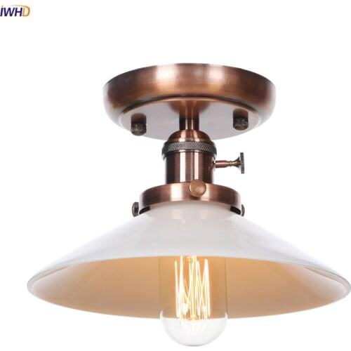 IWHD Plafonnier White Glass LED Ceiling Lamp Flush Mount Knob Switch 4W Edison Bulb Nordic Modern Ceiling Lights Luminaria