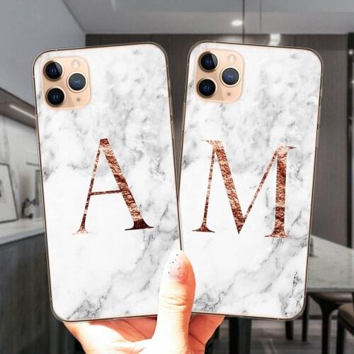 White Marble Letter Monogram A To Z Alphabet Soft Silicone Cover For iPhone 12 Mini 11 Pro XS Max X XR Transparent Phone Case
