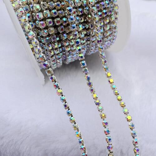 DIY 10 Yards Clear/White AB Crystal SS6(2mm)&SS8(2.3mm) silver base Apparel Sewing style DIY accessories rhinestone chain