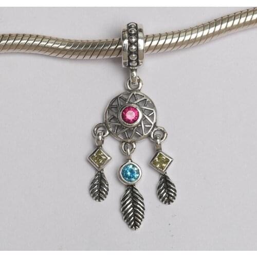 S925 DIY Jewelry Dreamcatcher Dangle Charm fit Lady Bracelet Bangle Color Clear CZ