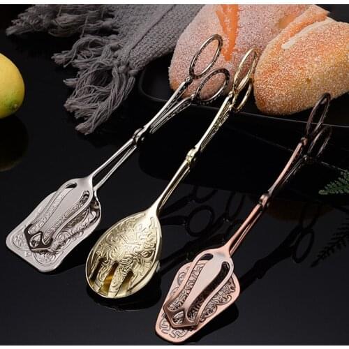 Food Tong Gold-plated Snack Cake Clip Buffet Party Catering Serving Tongs Fruit Meat Salad Bread Pastry Clamp Kitchen Utensils