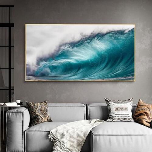 Nordic Oil Painting Printed on Canvas Abstract Ocean Wave Landscape Poster Canvas Painting Wall Pictures for Living Room Decor