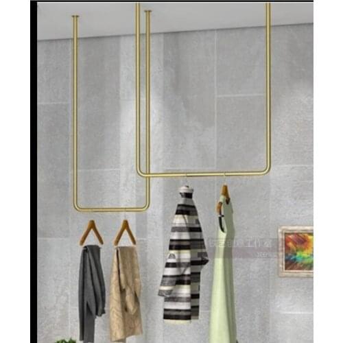 Nordic custom yellow gold ceiling hanger clothing store wedding dress shop hanging pole womens clothing hanging pole display