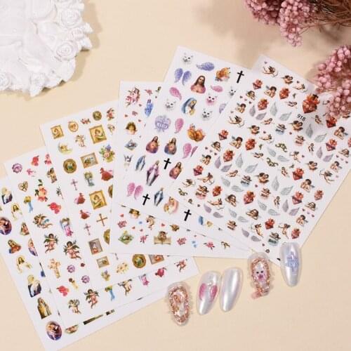 Angle sticker for nail art accessories self glue ultra thin foil flowers heart goddess women beauty slider decal YJ055