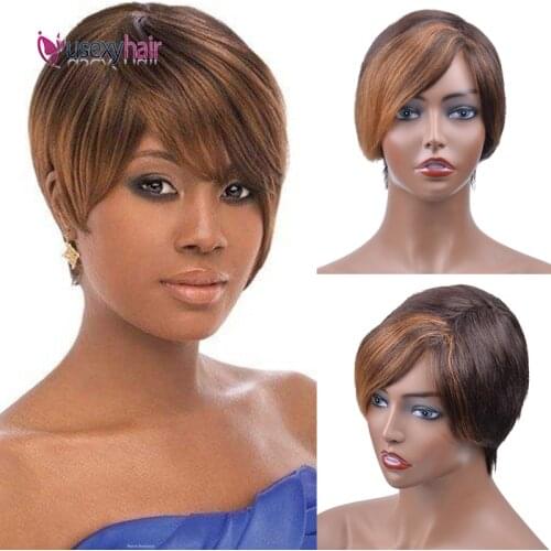 USEXY Short Bob Pixie Cut Human Hair Wigs With Bangs Brazilian Remy Short Wigs For Women 150% Density Straight Wig Human Hair