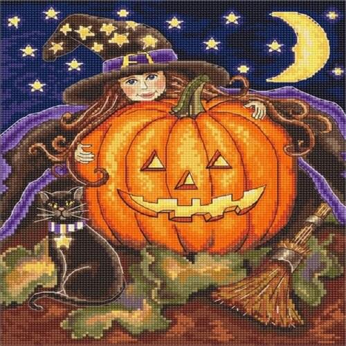 Full Cross Stitch Halloween Pumpkin Girl 11CT Stamped DIY Embroidery Kits Cotton Thread Printed Needlework Handmade Art Crafts