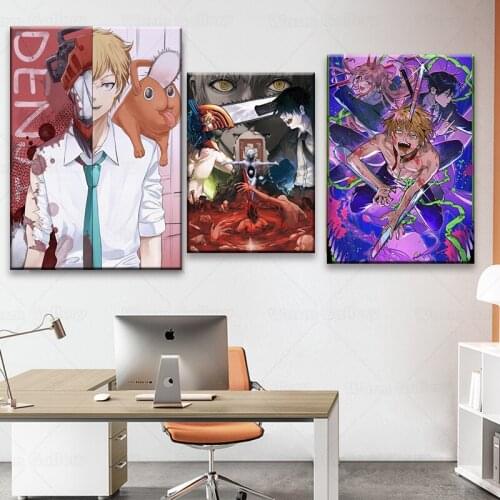 Japan Anime Chainsaw Man Hot Poster Artwork Wall Sticker for Coffee House Bar hd Childrens wall prints wall decor canvas wall