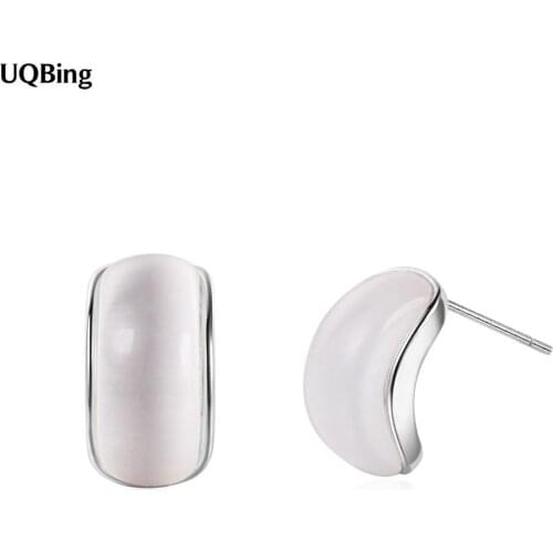 White Opal Semi-circular Arc Stud Earrings for Women Lady 925 Sterling Silver Fashion Jewelry Pendientes