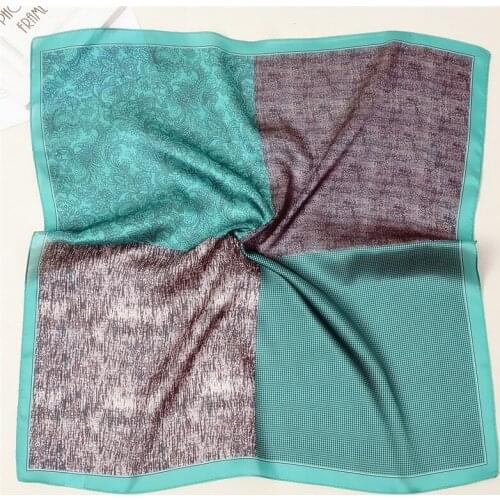 POBING Silk Scarf Woman Patchwork Cashew Print Square Scarves Luxury Bandanas Small Hijab Foulards Lady Tie Headband 53x53CM