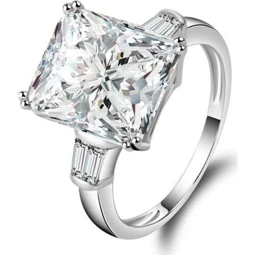 Womens Square 5 ct Three Stone Big Jewelry Ring Pure 100% 925 Sterling Silver 5A Zirconia CZ Engagement Wedding Band Ring Gift