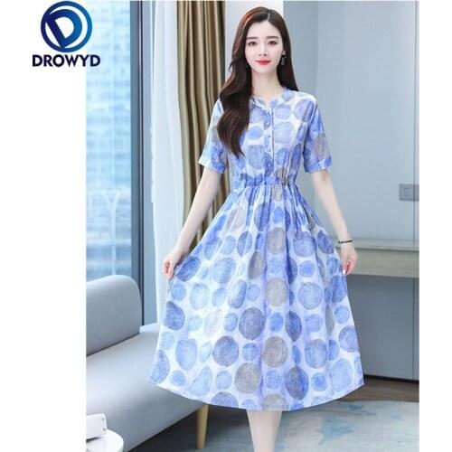 2021 High Quality casual Cotton Linen Midi Dresses Women Elegant Bodycon Party Vestidos Summer Vintage Print Plus Size Sundress