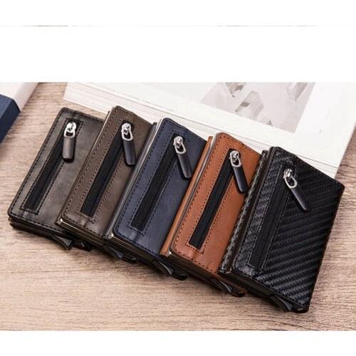 1 Piece Pu Leather Aluminum Business ID CreditCard Holder With RFID Block Reading Magnetic Closure Card Cases Mini Zipper Wallet