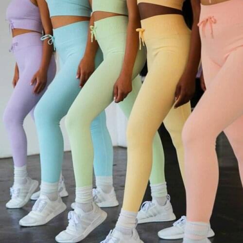 2022 Yoga Pants For Women Workout Leggings Seamless Ribbed Gym Tights Fitnes High Waist Casual Trousers Tummy Control Sportswear