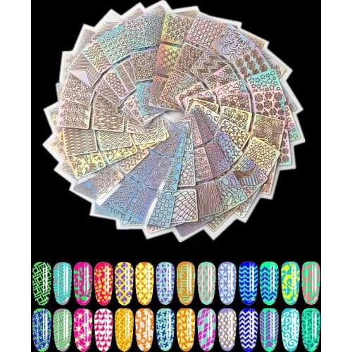 24 Sheets DIY Nails Stamping Template Nail Stickers Irregular Grid Stencil Reusable Nail Art Vinyls Hollow Stickers T0504