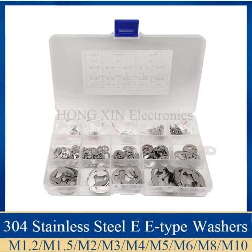 290pcs/set E clip circlip washer 304 stainless steel 1.2-15 mm external retaining ring clip Assortment kit