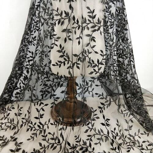 2yd Black White African Cord Lace Mesh Lace Fabrics 2019 High Quality Swiss Leaves Embroidery Guipure Fabric Women Wedding Dress