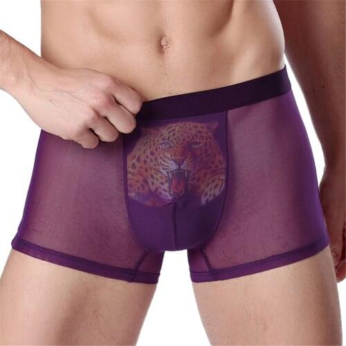 3pcs/lot Mens thin leopard printed underwear transparent breathable wear-resistant mens flat underwear