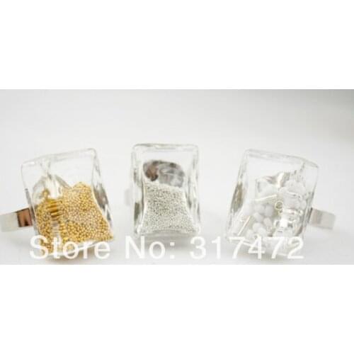 30sets/lot 17*24mm rectangle Liquid Rings,glass bubble Liquid rings,Glass Globe Bubble Vial rings,glass bottle ring
