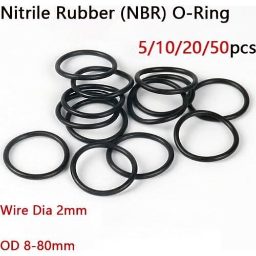 Black Nitrile Rubber (NBR) O-Ring OD 8-80mm Seal Washer Wire Dia 2mm Heat Resistance 100