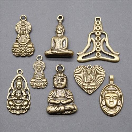 5pcs Charms Buddha Vintage Antique Bronze Color Buddhism Buddha Charms Pendant Jewelry Buddha Statue Charms Jewelry Accessories