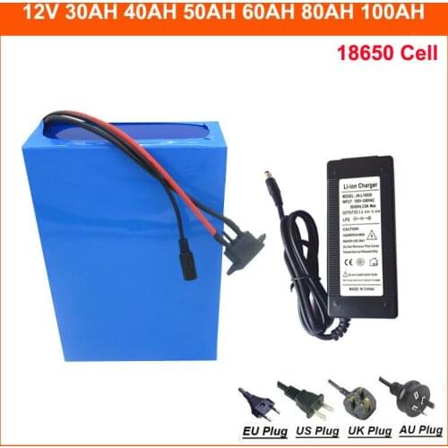 500W 3S 12V Lithium 18650 battery 12V 30AH 40AH 50AH 60AH 80AH 100AH Ebike scooter battery pack With 50A BMS 12.6V 5A charger