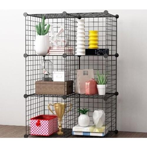 6 Big Grids Foldable Storage Rack Black Organizing Bookrack Steel Wire Mesh Store Cube Storage Rack Furniture Home Organizer