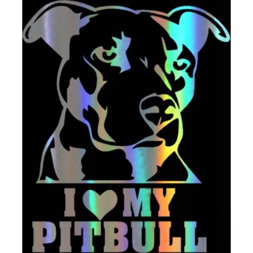 Car Sticker 9.4*11.5CM I LOVE MY PITBULL Funny Car Decal Reflective Laser Vinyl Car Sticker 3D Car Styling Black Silver
