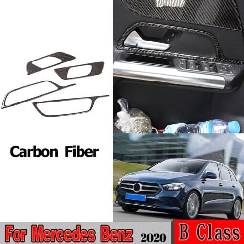 Auto Interior Sticker Accessories For Mercedes Benz B Class W247 GLB X247 Real Carbon Fiber Door Handle Frame Decoration Trim