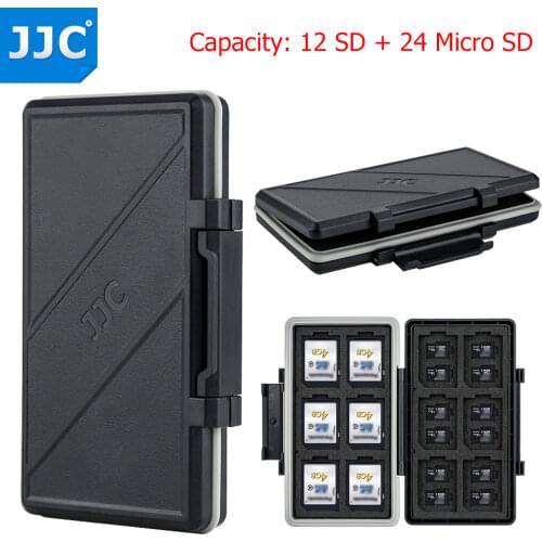 JJC 36 Slots Waterproof Memory Card Case Holder Storage Box Organizer Wallet for 24 Micro SD SDXC SDHC TF 12 SD SDXC SDHC Cards