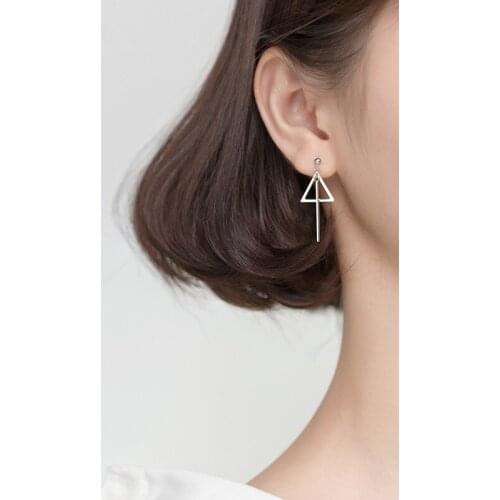Colusiwei 925 Sterling Silver Simple Black Triangle Drop Earring Long Strip Geometric For Women Unique Stylish Jewelry Bijoux