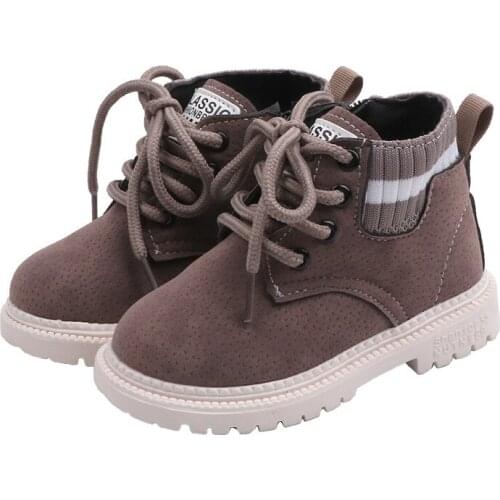 Childrens single boots girls short boots boys flying knit shoes British style Martin boots