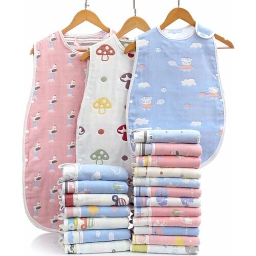 Sleeping Bag Cotton Six-layer Gauze Childrens Baby Anti-kick Vest Infant Unisex Sleeping Sack Sleeveless Blanket Wearable