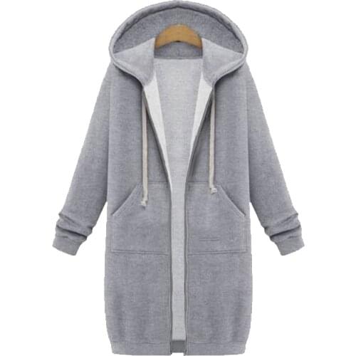 Long Hoodie Womens Fall/Winter Oversized Hoodie Plus Velvet Sweatshirt Hoodies Zipper Fashion Coat Double Pocket Street Casual